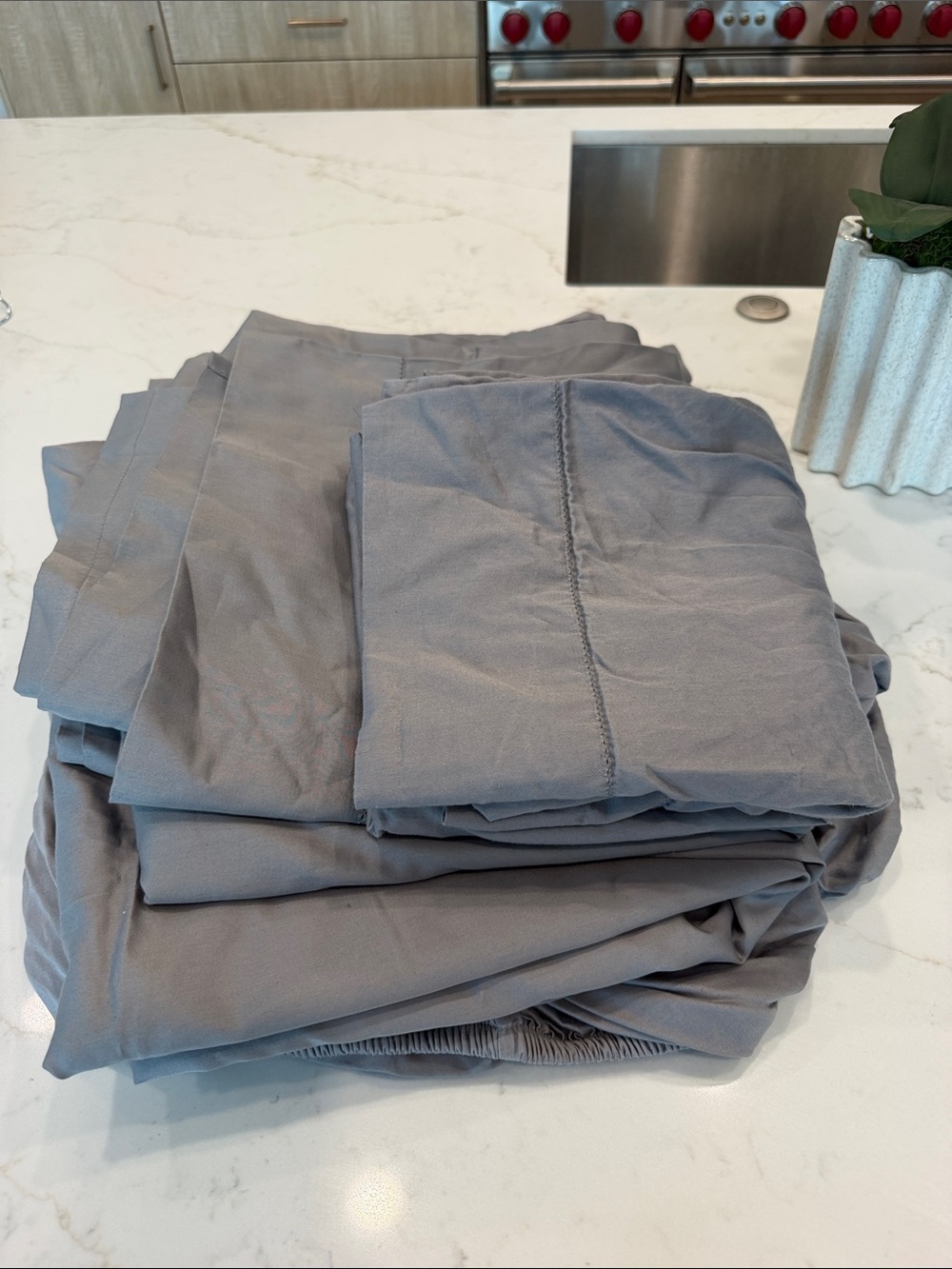 Charter Club Twin Grey Sheet Set x2 flat top sheets never used extra pillowcase